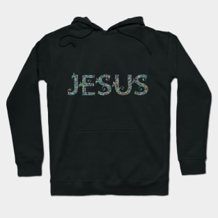 Jesus His name colourful Mosaic style Christian design Hoodie